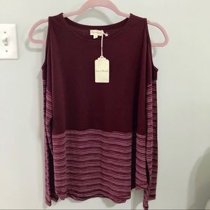 Hem & Thread maroon cold shoulder long sleeve top